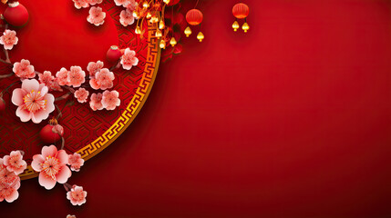 Obraz na płótnie Canvas Chinese New Year Background,depicts traditional Chinese elements like lanterns, fireworks, and zodiac symbols. Ideal for festive greetings, social media posts, and event invitations. Celebrate the v