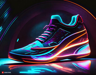 Futuristic sneakers with neon design - AI Generated