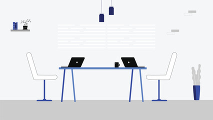 Office desk with laptop and folders illustration