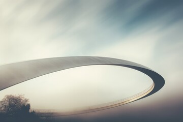 A long exposure photograph of a curved bridge. Generative AI.