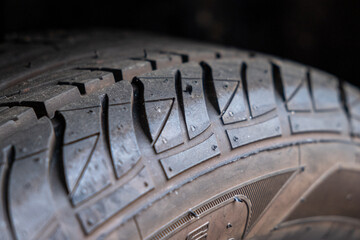 detail view of the tire of a tractor wheel