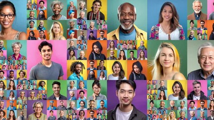 Diverse people mosaic loop. Social network or business team. All people are fictitious AI generated images. - Powered by Adobe