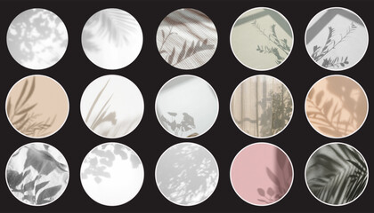 Leaves shadow aesthetics Highlights for Social Media. Abstract icons for social media story.Vector illustration.