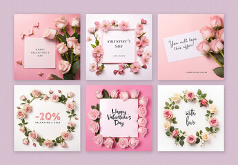 Set of Elegant Valentines Social Media Layouts With Generative ai
