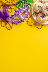 Carnival Cravings Galore: vertical top view of plate piled with scrumptious donuts, luxurious...