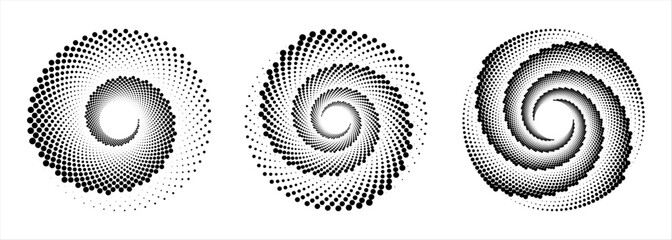 A backdrop with spiraling dots in a monochrome palette. This vector-art illustration features a trendy design element without gradients for frames, round logos, signs, symbols, and prints,  - obrazy, fototapety, plakaty