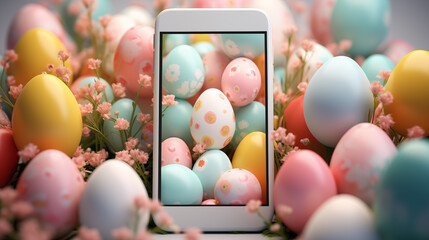 Colorful Easter eggs and smartphone - Powered by Adobe