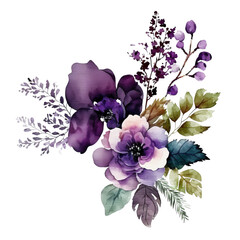 Illustration Watercolor of purple flower, watercolor purple floral.