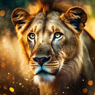 The Majestic Lioness in wide aperture and bokeh lights.