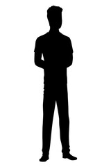 Men silhouette with style clothing. Vector standing people in black color isolated on white background