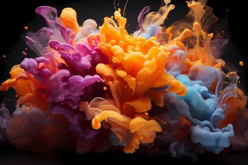 Fototapeta na wymiar A vibrant explosion of liquid colors suspended in mid-air, frozen in time, capturing a moment of dynamic energy