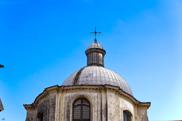 Scenic view of the old town of Venice with church tower of church Santi Geremia e Lucia and historic buildings on a cloudy summer day. Photo taken August 6th, 2023, Venice, Italy.