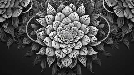Papier Peint photo Lavable Papillons en grunge Mandala floral design black