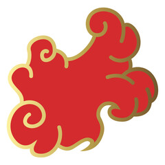 Clouds chinese style. Red and gold clouds, traditional Asian decorative retro element. Light cloud in paper cut style for festival
