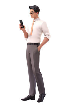 3d render of businessman using phone isolated on white background. 
