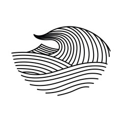 Oriental waves icon japan. Stylized ocean wave curl, japan style tsunami, sea swirl graphic. Oceanic water asian decorative ornamental splashes element. Sea wave line art vector illustration