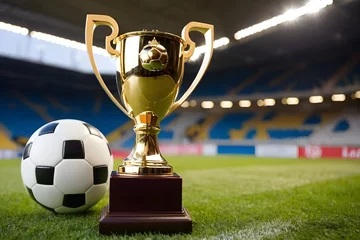 Foto op Plexiglas Ein Siegerpokal in einem Fußballstadion - Symbolgrafik für die EM / WM - Fußballtuniere © Chris