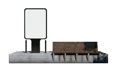 도시의 빈 전광판 목업과 벤치 Blank billboard Mock up with bench in the city - obrazy, fototapety, plakaty