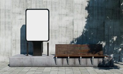도시의 빈 전광판 목업과 벤치 Blank billboard Mock up with bench in the city - obrazy, fototapety, plakaty