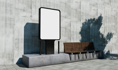 도시의 빈 전광판 목업과 벤치 Blank billboard Mock up with bench in the city