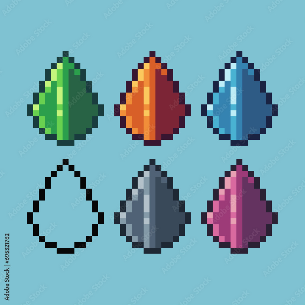 Fototapete pixel art sets of leaf icon with variation color item asset. leaf icon on pixelated style. 8bits per
