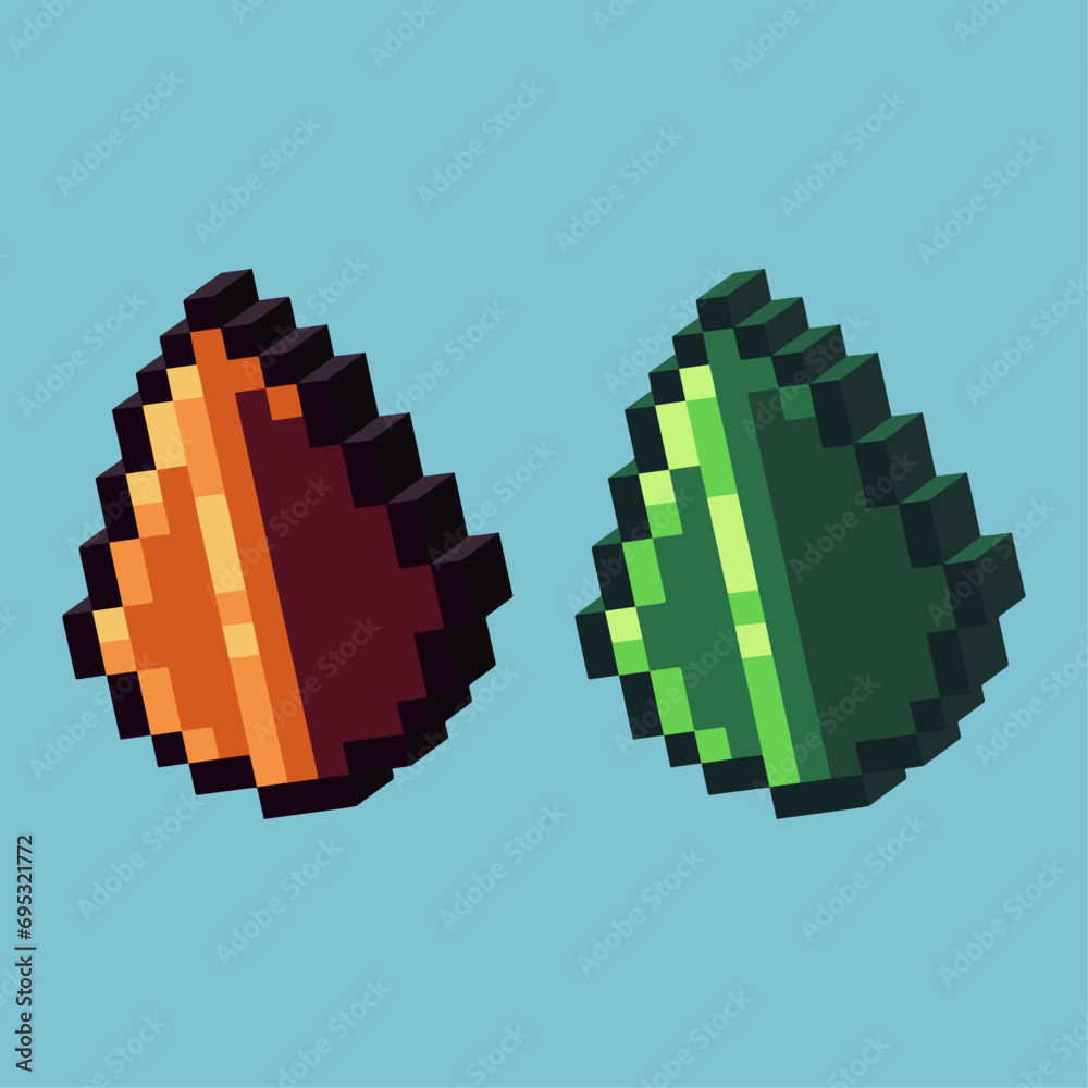 Poster isometric pixel art 3d of leaf icon for items asset. leaf icon on pixelated style.8bits perfect for 