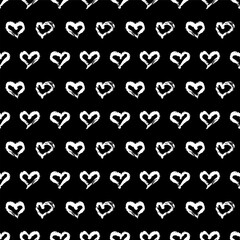 Seamless heart pattern. Hand painted ink brush