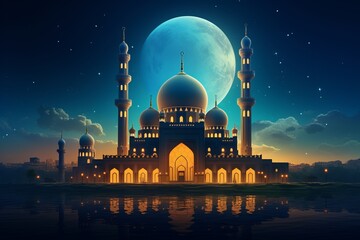 mosque in night - obrazy, fototapety, plakaty