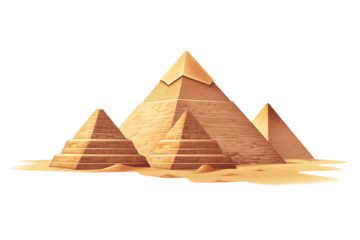 Giza pyramids isolated on white background, 