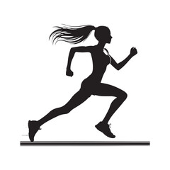 Fototapeta na wymiar Running Woman Silhouette: Jogging Woman with Abstract Floral Patterns - Fitness and Nature Harmony - Minimallest Woman Running Black Vector 