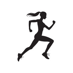 Fototapeta na wymiar Running Woman Silhouette: Runner in Silhouette, Dynamic Lines Representing Speed and Movement - Minimallest Woman Running Black Vector 