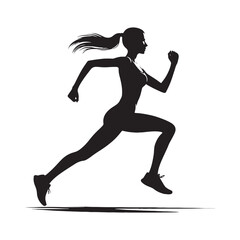 Running Woman Silhouette: Feminine and Strong - Woman Jogging with Flowing Lines Illustrating Movement - Minimallest Woman Running Black Vector
