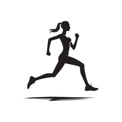Fototapeta na wymiar Running Woman Silhouette: Dynamic Fitness Woman Running with Energy Lines Illustration - Minimallest Woman Running Black Vector 