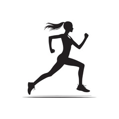 Fototapeta na wymiar Running Woman Silhouette: Marathon Training - Determined Lady Athlete Running on a Race Track - Minimallest Woman Running Black Vector 