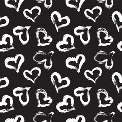 Seamless heart pattern. Hand painted ink brush