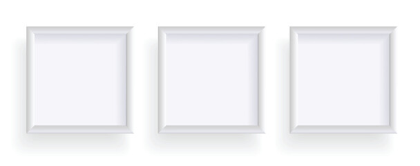 Photo frames isolated on white, rectangular frames mockup. Set of empty framing for presentations. Photo or picture painting frame, for art gallery interior. Vector template