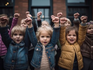 Children raising their fists in solidarity - 695326165