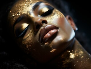 A person’s face with gold glitter