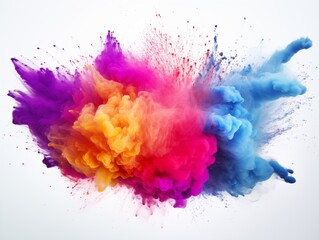 Colorful explosion of powder on white background - 695326356