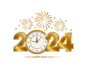 2024 text with luxury golden clock