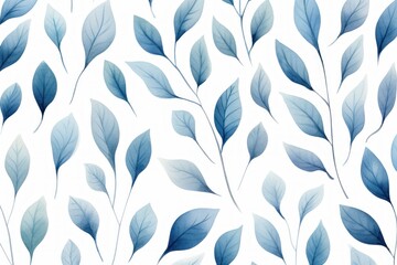 Abstract pattern background with blue tree leaves. Watercolor style