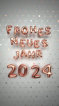 4k Video Frohes Neues Jahr 2024, futuristische Ornamente. 3D Animation. ProRes 4444, Endlosschleife