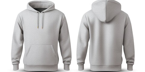 A layout of a unisex cotton hoodie, front and back views, on a white background. - obrazy, fototapety, plakaty