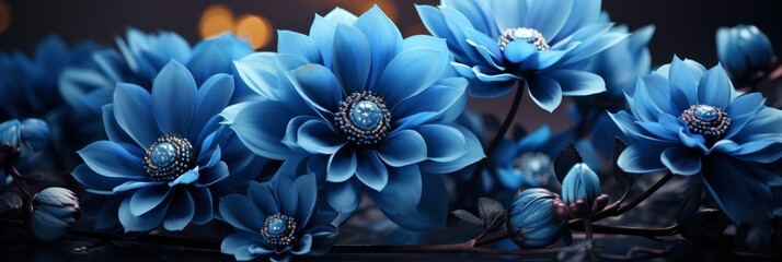 Beautiful Abstract Color Black Blue Flowers , Banner Image For Website, Background, Desktop Wallpaper