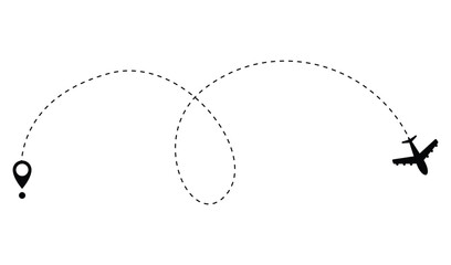 Airplane dotted route line. Path travel line shape. Flight route with start point and dash line trace for plane isolated vector illustration