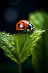 cinematic photography of a ladybird on a leaf created with Generative Ai