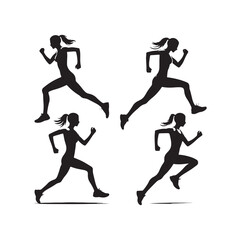 Fototapeta na wymiar Set of running woman silhouette: Woman Runner in Action, Silhouetted Motion, and Active Lifestyle Concepts - Minimallest woman running black vector set 