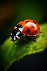 Fototapeta premium cinematic photography of a ladybird on a leaf created with Generative Ai