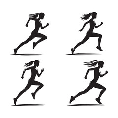 Set of running woman silhouette: Graceful Runner, Athletic Pose, and Fitness Motivation in Vector Art - Minimallest woman running black vector set
