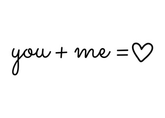 Declaración de amor. Fórmula matemática You + me = love para su uso en felicitaciones y tarjetas de San Valentín - obrazy, fototapety, plakaty
